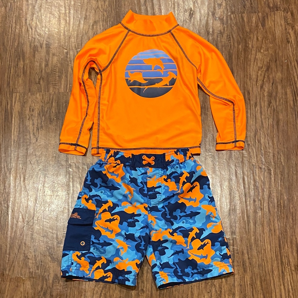 UV Skinz Orange and Blue shark Kids Swim Set size 6